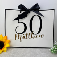 Load image into Gallery viewer, Personalised Birthday Gift Bag - White &amp; Black

