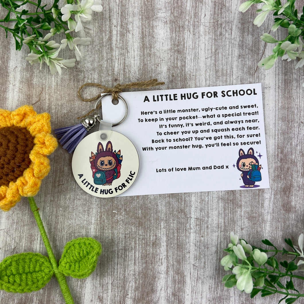 Back to School Pocket Hug Keyring - Purple Monster-The Persnickety Co