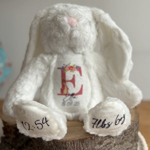 Personalised Teddy Bear Keepsake | New Baby Gift | Birth Detail Plush | Custom Baby Shower Present | Bunny