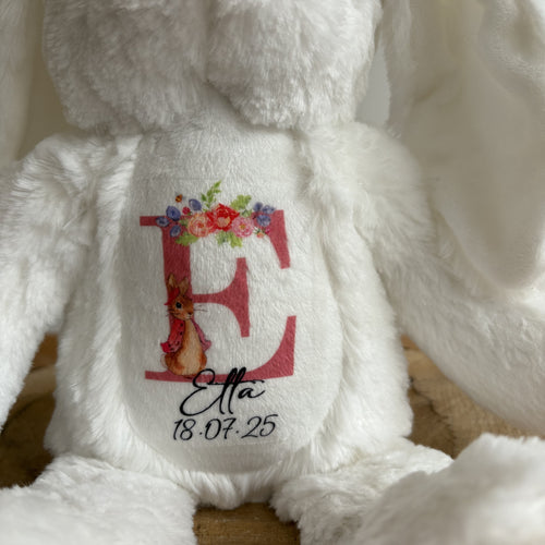 Personalised Teddy Bear Keepsake | New Baby Gift | Birth Detail Plush | Custom Baby Shower Present | Bunny-The Persnickety Co