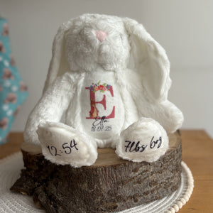 Personalised Teddy Bear Keepsake | New Baby Gift | Birth Detail Plush | Custom Baby Shower Present | Bunny