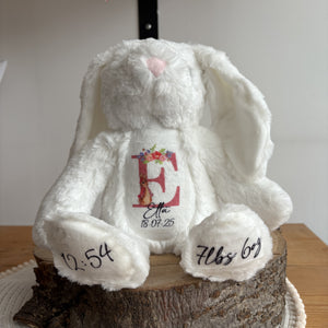 Personalised Teddy Bear Keepsake | New Baby Gift | Birth Detail Plush | Custom Baby Shower Present | Bunny
