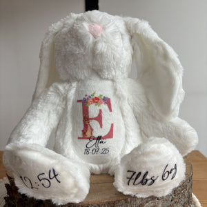Personalised Teddy Bear Keepsake | New Baby Gift | Birth Detail Plush | Custom Baby Shower Present | Bunny
