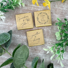 Load image into Gallery viewer, Personalised Wedding Chocolate Favours, Kraft Style Wrapped Milk Chocolates
