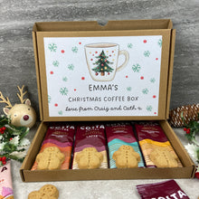 Load image into Gallery viewer, Personalised Christmas Coffee Gift Box – Costa Coffee Sachets &amp; Gingerbread Men Biscuits
