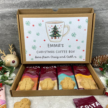 Load image into Gallery viewer, Personalised Christmas Coffee Gift Box – Costa Coffee Sachets &amp; Gingerbread Men Biscuits
