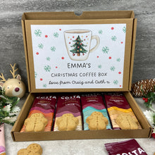 Load image into Gallery viewer, Personalised Christmas Coffee Gift Box – Costa Coffee Sachets &amp; Gingerbread Men Biscuits
