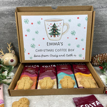 Load image into Gallery viewer, Personalised Christmas Coffee Gift Box – Costa Coffee Sachets &amp; Gingerbread Men Biscuits
