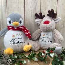 Load image into Gallery viewer, Personalised Baby’s First Christmas Plush or Keyring – Name &amp; Year – Santa Sleigh Reindeer Design-The Persnickety Co
