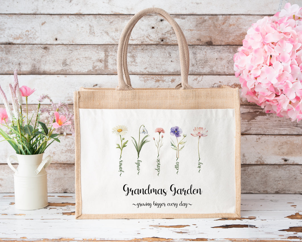 Personalised Grandmas Garden Jute Bag-The Persnickety Co