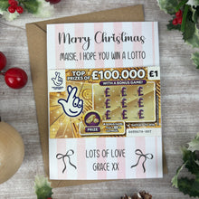 Load image into Gallery viewer, Personalised Striped Merry Christmas Scratch Card - I Hope You Win A Lotto
