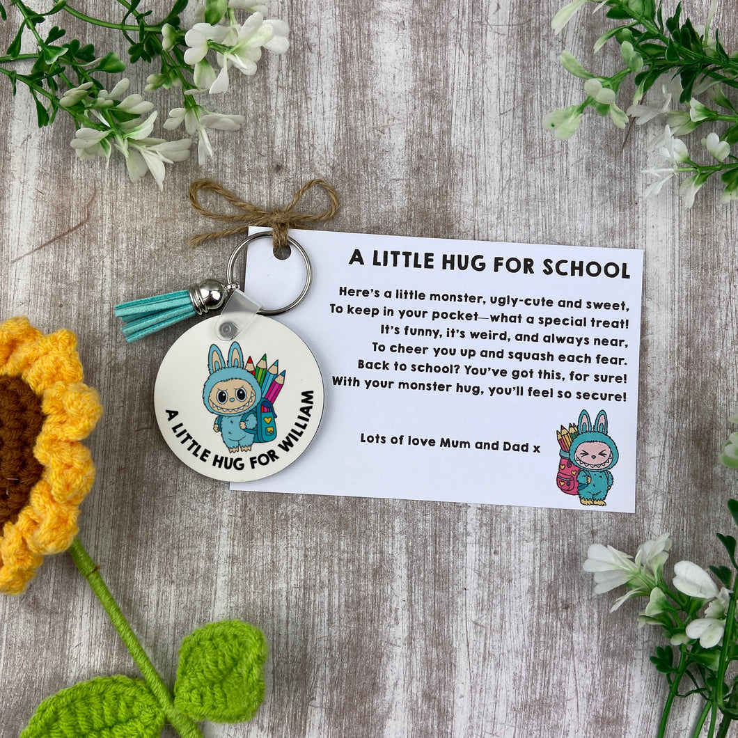 Back to School Pocket Hug Keyring - Blue Monster-The Persnickety Co