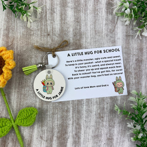 Back to School Pocket Hug Keyring  - Green Monster