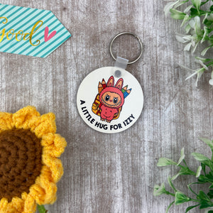 Back to School Pocket Hug Keyring  - Pink Monster
