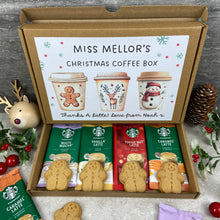 Load image into Gallery viewer, Personalised Teacher Christmas Coffee Gift Box – Starbucks Coffee Sachets &amp; Gingerbread Biscuits
