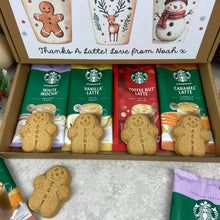 Load image into Gallery viewer, Personalised Teacher Christmas Coffee Gift Box – Starbucks Coffee Sachets &amp; Gingerbread Biscuits
