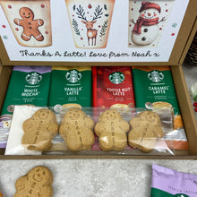 Load image into Gallery viewer, Personalised Teacher Christmas Coffee Gift Box – Starbucks Coffee Sachets &amp; Gingerbread Biscuits
