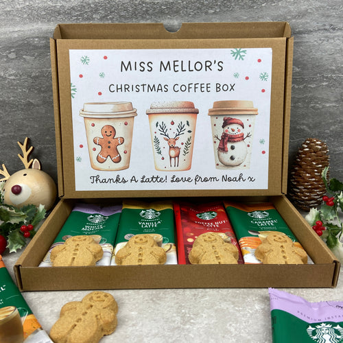 Personalised Teacher Christmas Coffee Gift Box – Starbucks Coffee Sachets & Gingerbread Biscuits-The Persnickety Co