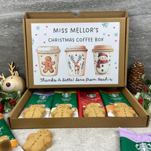 Load image into Gallery viewer, Personalised Teacher Christmas Coffee Gift Box – Starbucks Coffee Sachets &amp; Gingerbread Biscuits
