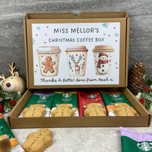 Load image into Gallery viewer, Personalised Teacher Christmas Coffee Gift Box – Starbucks Coffee Sachets &amp; Gingerbread Biscuits

