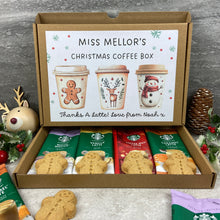 Load image into Gallery viewer, Personalised Teacher Christmas Coffee Gift Box – Starbucks Coffee Sachets &amp; Gingerbread Biscuits
