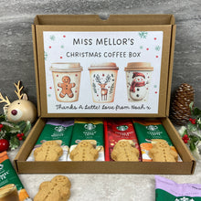 Load image into Gallery viewer, Personalised Teacher Christmas Coffee Gift Box – Starbucks Coffee Sachets &amp; Gingerbread Biscuits
