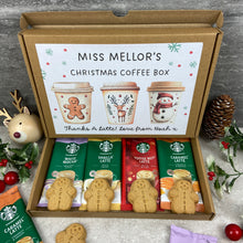 Load image into Gallery viewer, Personalised Teacher Christmas Coffee Gift Box – Starbucks Coffee Sachets &amp; Gingerbread Biscuits
