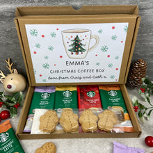 Load image into Gallery viewer, Personalised Christmas Coffee Gift Box – Starbucks Coffee Sachets &amp; Gingerbread Men Biscuits
