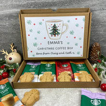 Load image into Gallery viewer, Personalised Christmas Coffee Gift Box – Starbucks Coffee Sachets &amp; Gingerbread Men Biscuits
