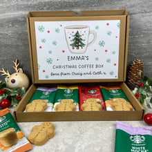 Load image into Gallery viewer, Personalised Christmas Coffee Gift Box – Starbucks Coffee Sachets &amp; Gingerbread Men Biscuits
