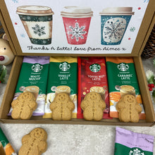 Load image into Gallery viewer, Personalised Teacher Christmas Coffee Letterbox Gift – Starbucks Coffee Sachets &amp; Gingerbread Biscuits
