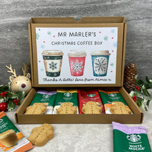 Load image into Gallery viewer, Personalised Teacher Christmas Coffee Letterbox Gift – Starbucks Coffee Sachets &amp; Gingerbread Biscuits
