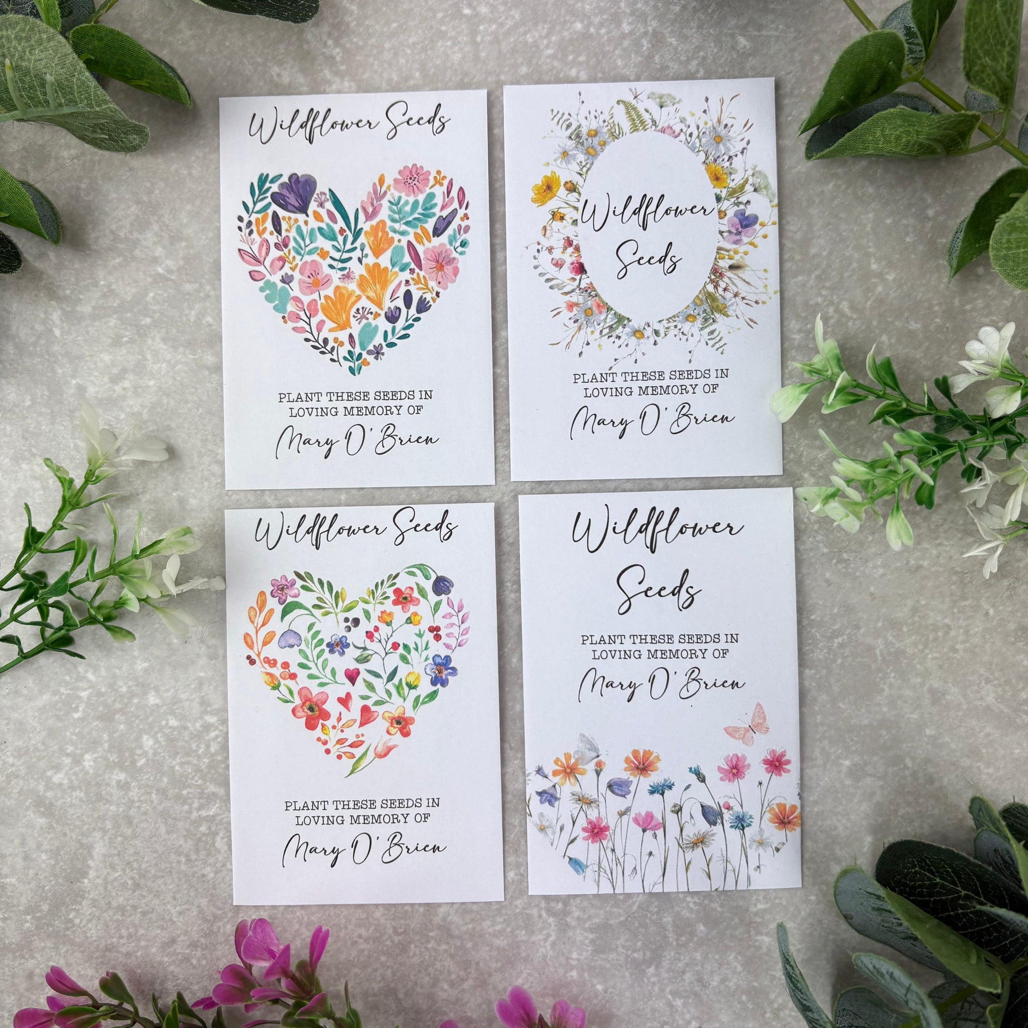 personalised flower seeds Personalised Funeral Wildflower Seed Packets – The Persnickety Co