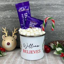 Load image into Gallery viewer, Personalised Festive Friends 'Believe' Enamel Mug
