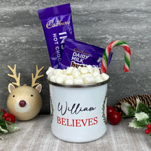 Load image into Gallery viewer, Personalised Festive Friends 'Believe' Enamel Mug
