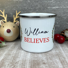 Load image into Gallery viewer, Personalised Festive Friends 'Believe' Enamel Mug
