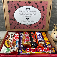 Load image into Gallery viewer, Merry Christmas Personalised Dog Mum/Dad Chocolate Box - Red Bone pattern
