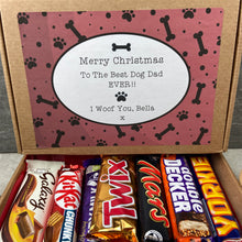 Load image into Gallery viewer, Merry Christmas Personalised Dog Mum/Dad Chocolate Box - Red Bone pattern
