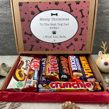 Load image into Gallery viewer, Merry Christmas Personalised Dog Mum/Dad Chocolate Box - Red Bone pattern
