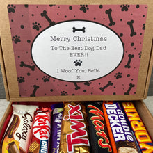 Load image into Gallery viewer, Merry Christmas Personalised Dog Mum/Dad Chocolate Box - Red Bone pattern
