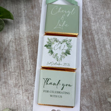Load image into Gallery viewer, Personalised Sage Green Botanical Wedding Favours
