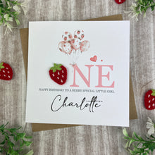 Load image into Gallery viewer, Personalised Strawberry 1st Birthday Card
