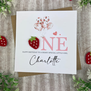 Personalised Strawberry 1st Birthday Card