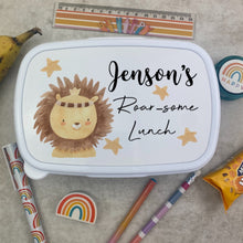 Load image into Gallery viewer, Personalised Roarsome Lion Lunch Box - Blue-The Persnickety Co
