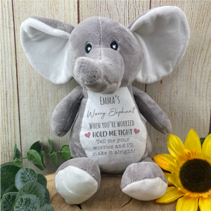 Personalised Grey Worry Elephant Soft Toy
