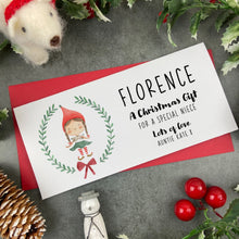 Load image into Gallery viewer, Personalised Elf Girl Wreath Money Wallet-The Persnickety Co
