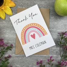 Load image into Gallery viewer, Personalised &#39;Thank You Teacher&#39; Rainbow and Heart Card
