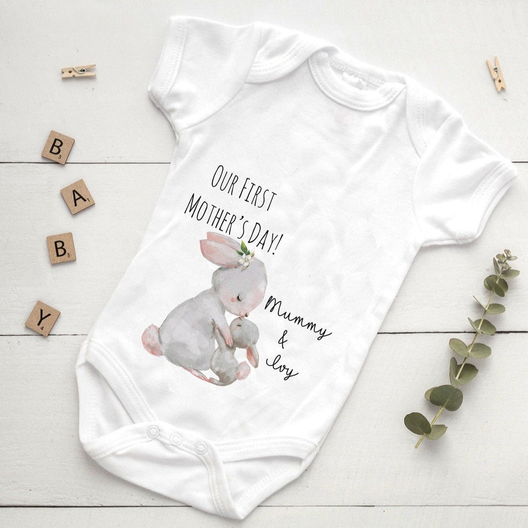Personalised First Mothers Day Rabbit Baby Vest and Bib-The Persnickety Co