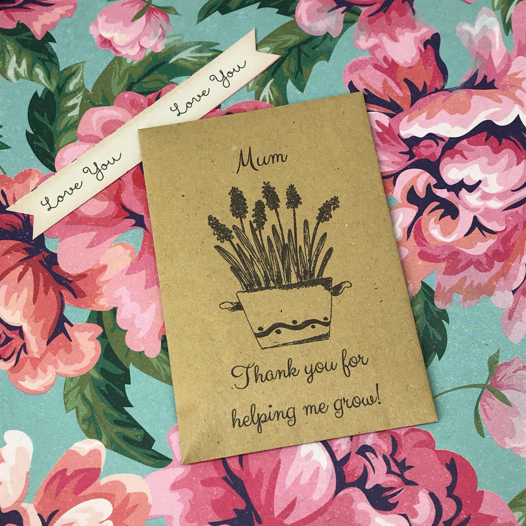 Mum Thank You For Helping Me Grow! - Mini Kraft Envelope with Sunflower Seeds-The Persnickety Co