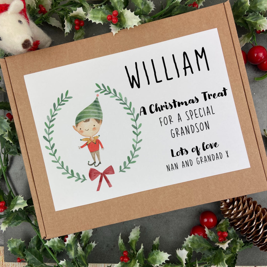 Personalised Elf Boy Wreath Sweet Box-The Persnickety Co